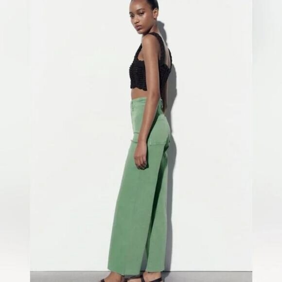 ZARA The Marine Sailor Straight Leg Size 6 Mint Green - Picture 3 of 9